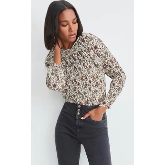 Veronica Beard Kali Floral Print Smocked Blouse Top Multicolor Size 14 NWT - Picture 1 of 14